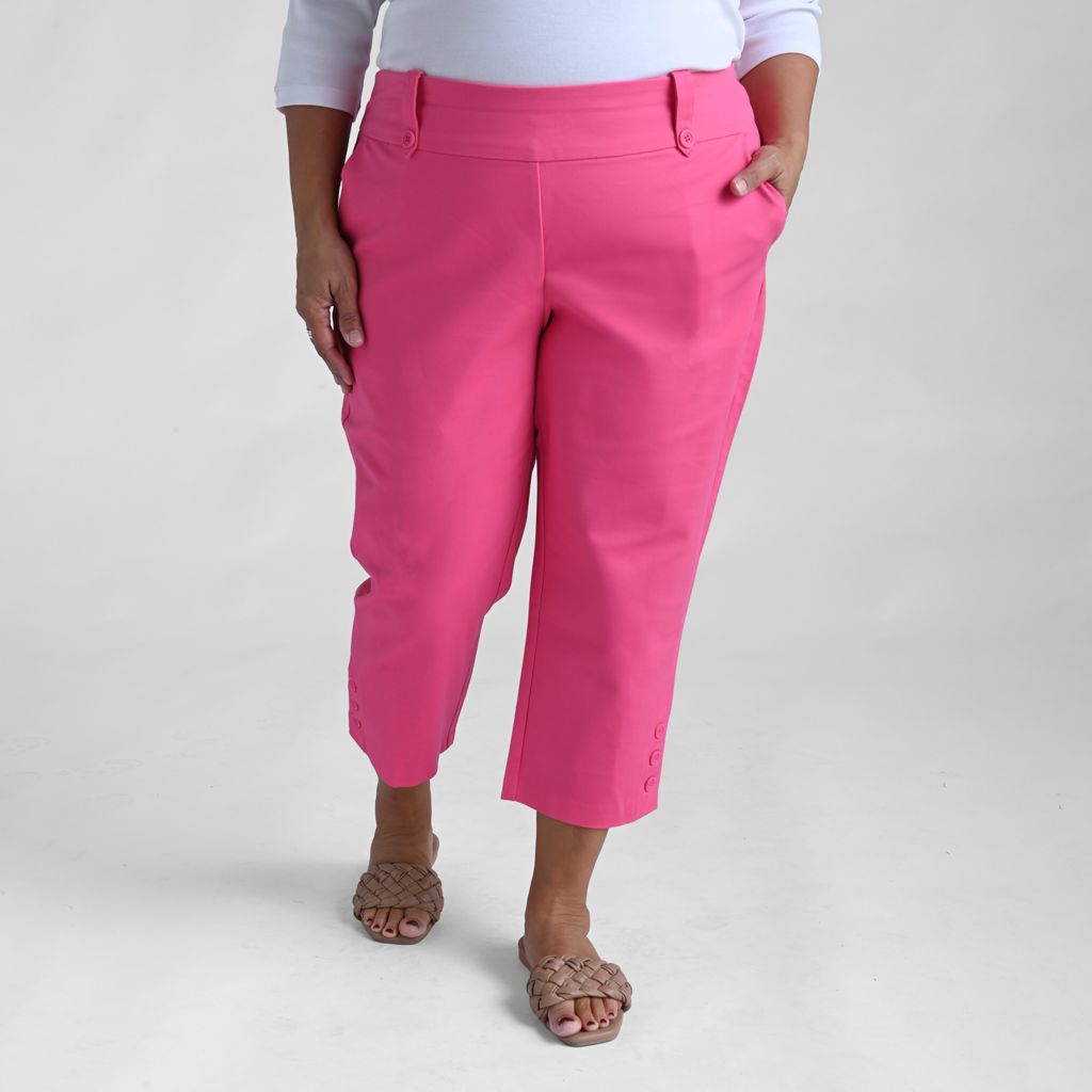 Signature Slimming Button Detail Pull On Capri - FANDANGO PINK