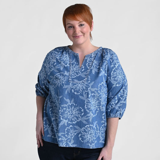 Printed Split Neck ¾ Sleeve Blouse