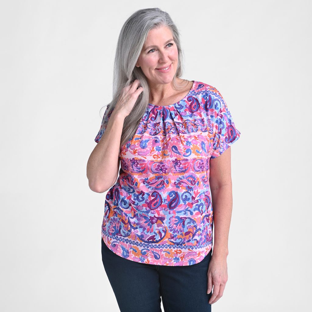 Paisley Stripe Print Short Sleeve Tee