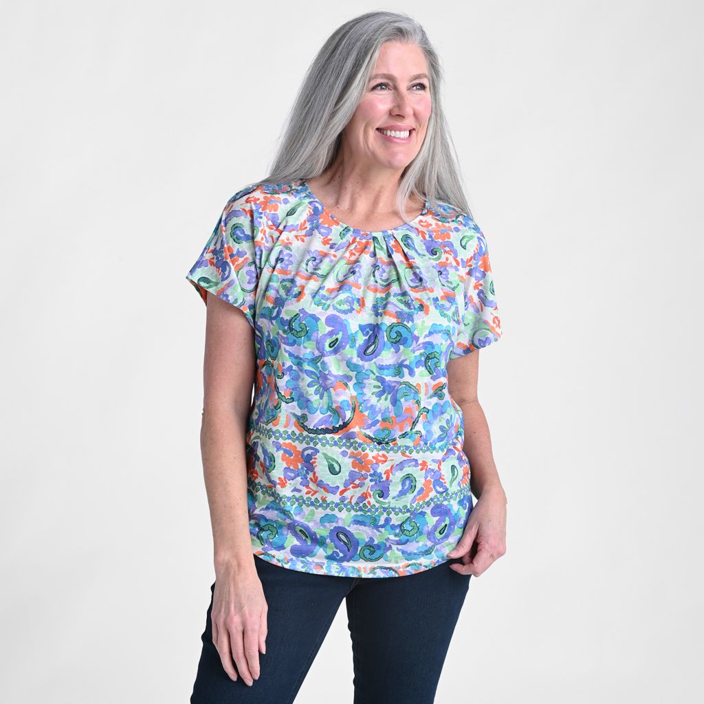 Paisley Stripe Print Short Sleeve Tee