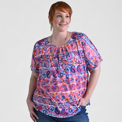 Paisley Stripe Print Short Sleeve Tee