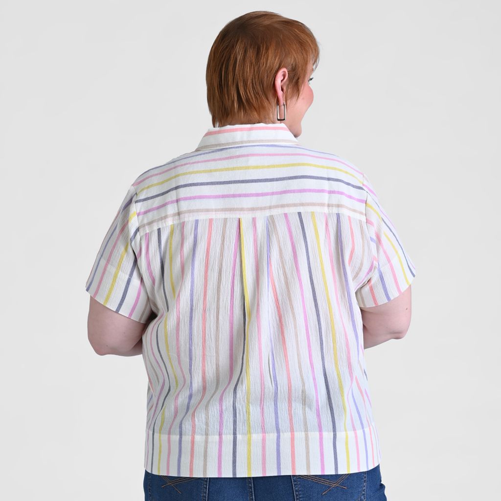 Colorful Stripe Button Front Short Sleeve Shirt