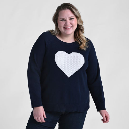 Cable Heart Crew Neck Pullover Sweater
