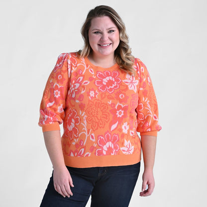Paisley Puff Sleeve Crewneck Sweater