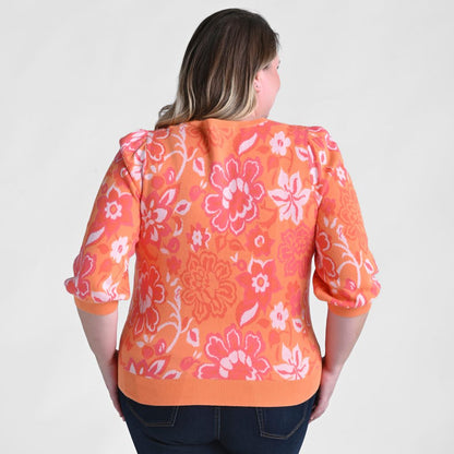 Paisley Puff Sleeve Crewneck Sweater