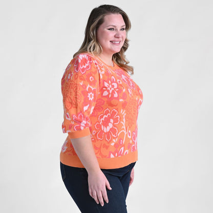 Paisley Puff Sleeve Crewneck Sweater