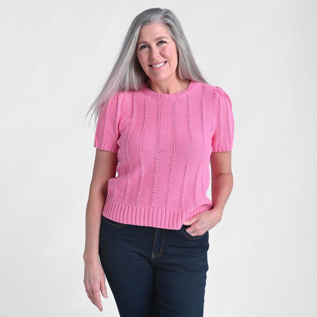 Pointelle Stitch Short Sleeve Sweater