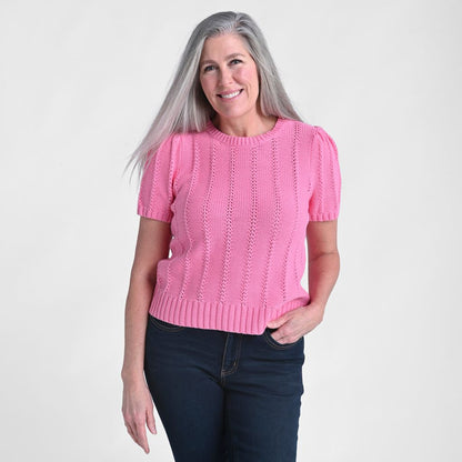 Pointelle Stitch Short Sleeve Sweater