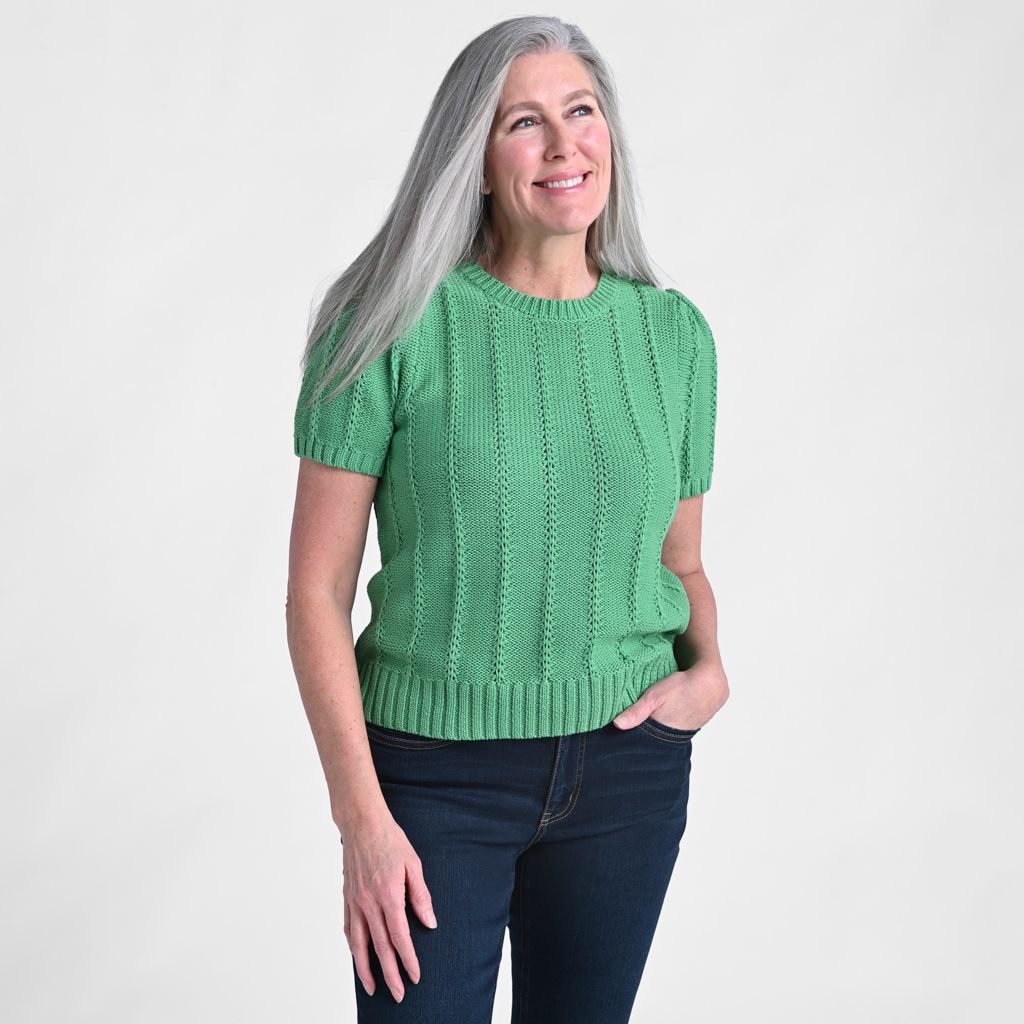 Pointelle Stitch Short Sleeve Sweater