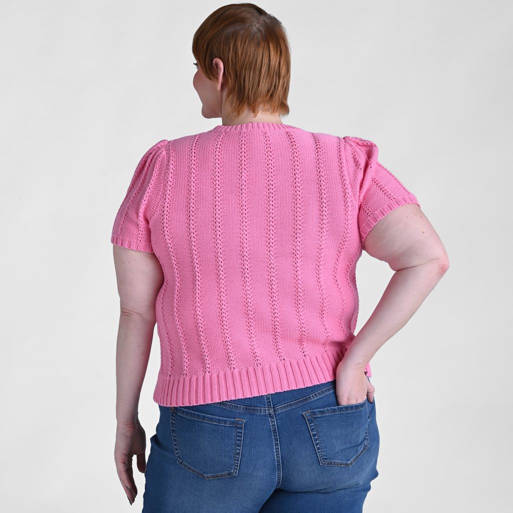 Pointelle Stitch Short Sleeve Sweater