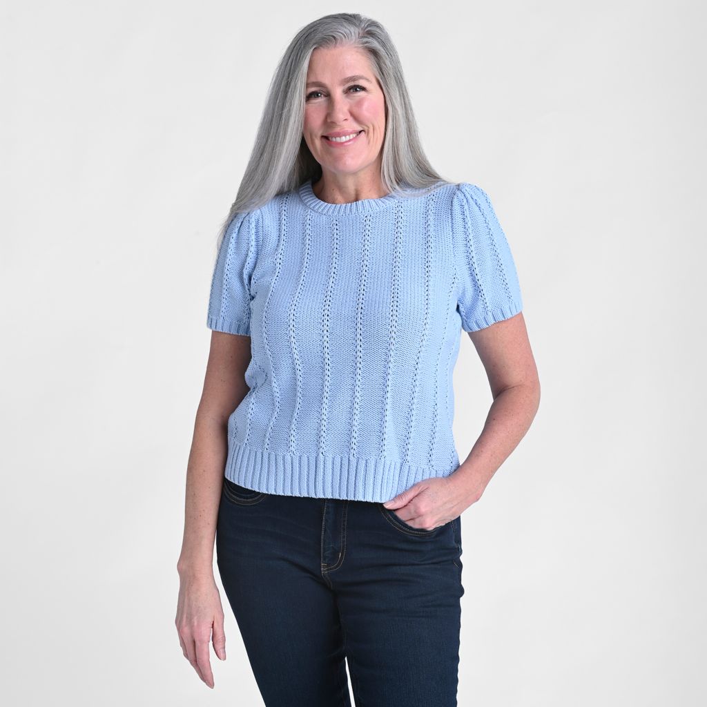 Pointelle Stitch Short Sleeve Sweater