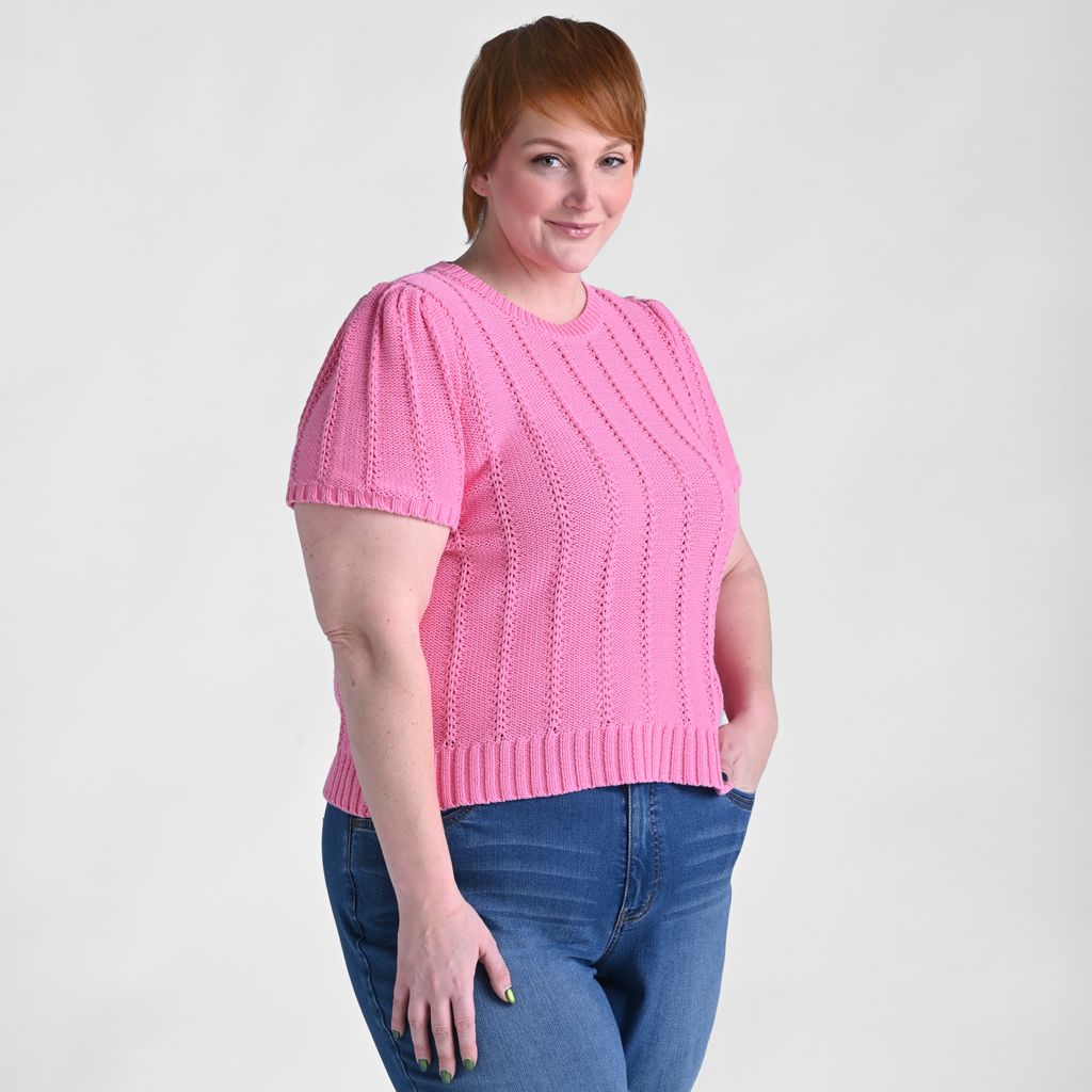 Pointelle Stitch Short Sleeve Sweater