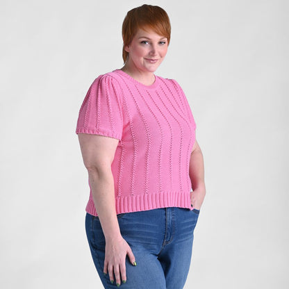 Pointelle Stitch Short Sleeve Sweater
