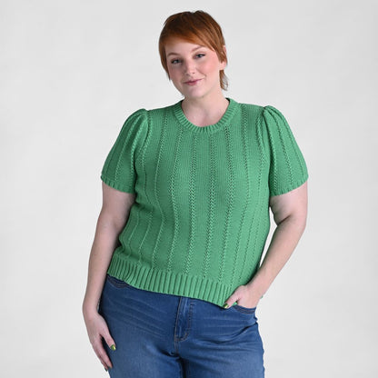 Pointelle Stitch Short Sleeve Sweater