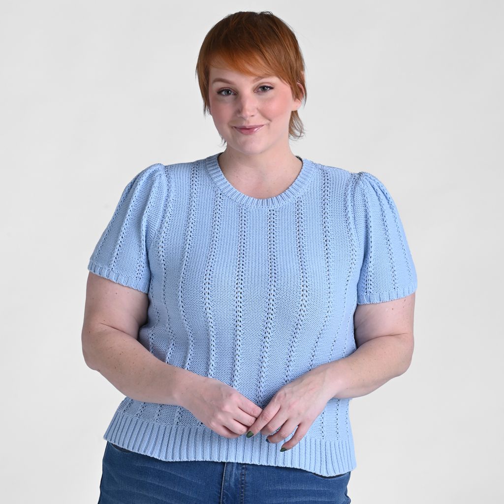 Pointelle Stitch Short Sleeve Sweater