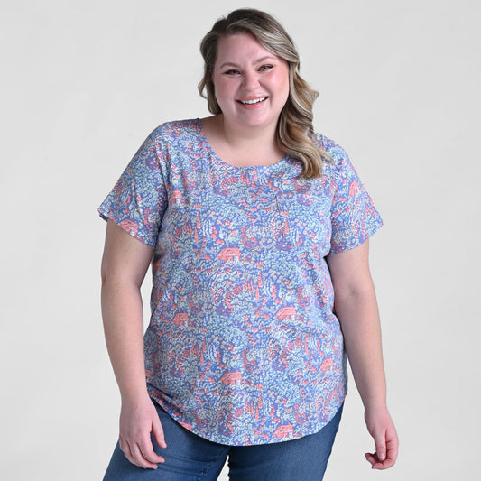 Printed Short Sleeve Scoop Neck Swing Tee