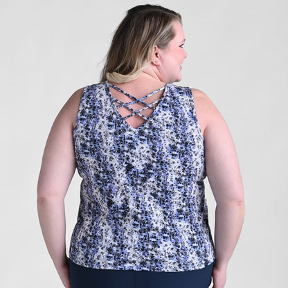 Relaxed Restyled Printed Crossover Back Tank Top
