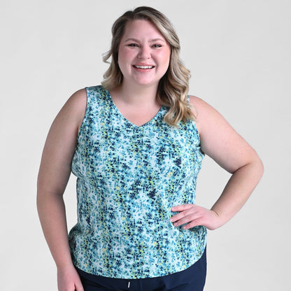 Relaxed Restyled Printed Crossover Back Tank Top