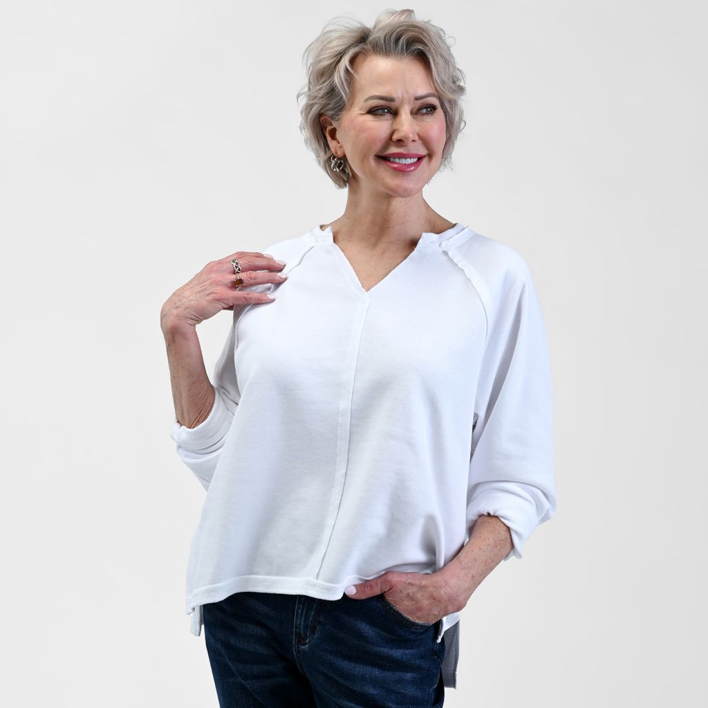 Relaxed Restyled Oversized French Terry Split Neck Top