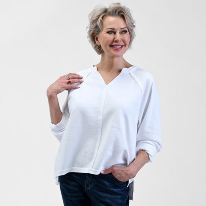Relaxed Restyled Oversized French Terry Split Neck Top