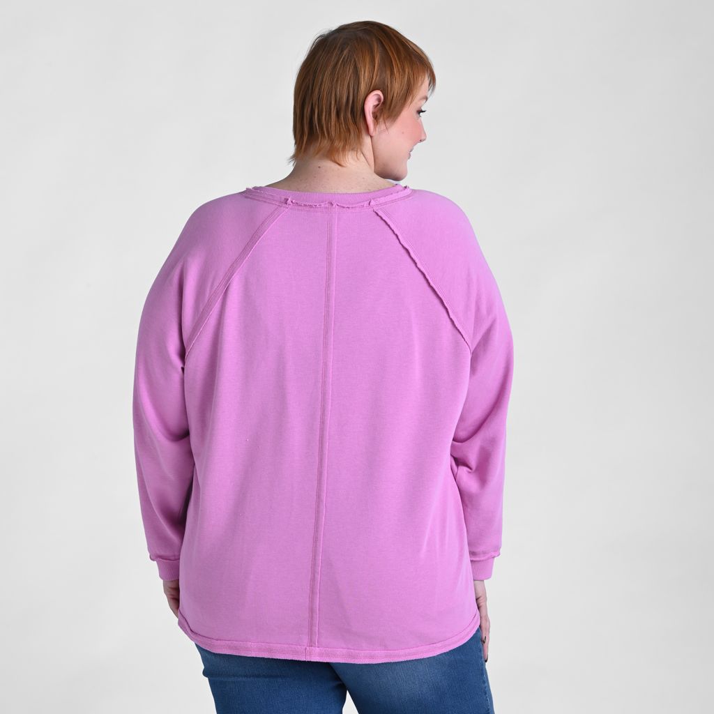 Relaxed Restyled Oversized French Terry Split Neck Top