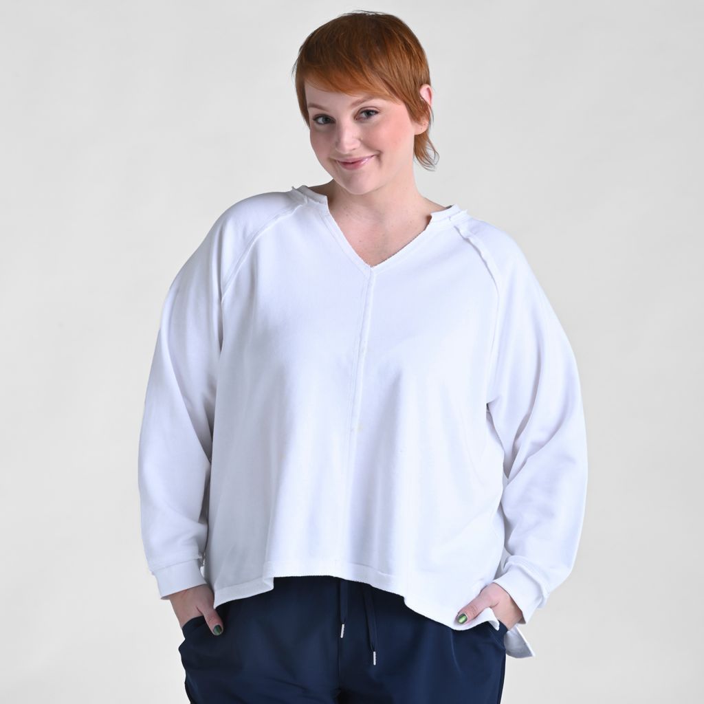 Relaxed Restyled Oversized French Terry Split Neck Top