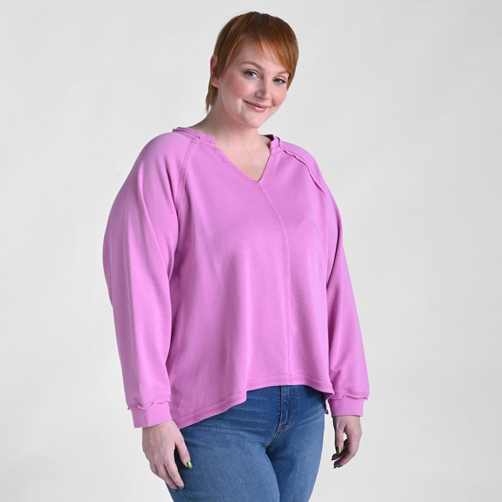 Relaxed Restyled Oversized French Terry Split Neck Top