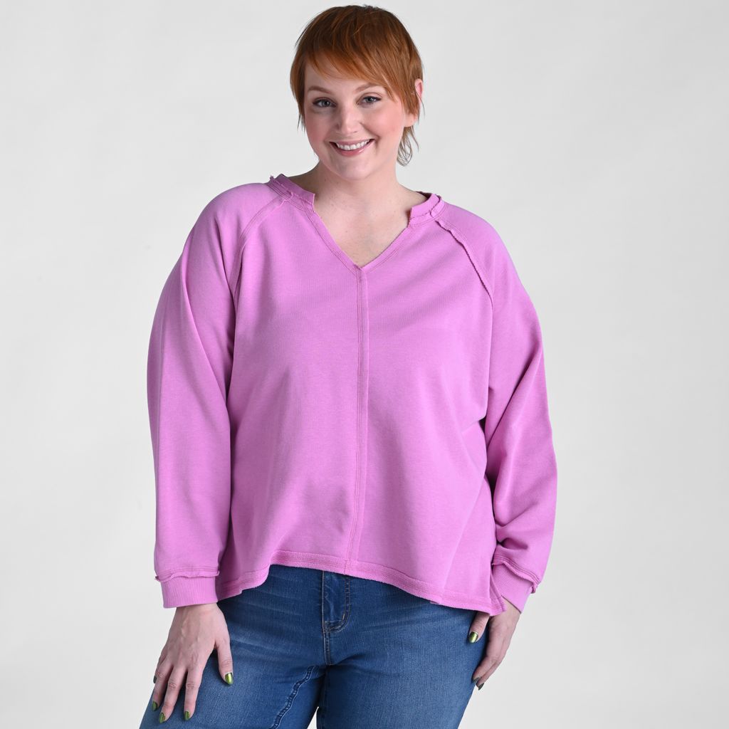 Relaxed Restyled Oversized French Terry Split Neck Top