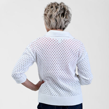 Relaxed Restyled Mesh Zip Up Wide Collar Sweater