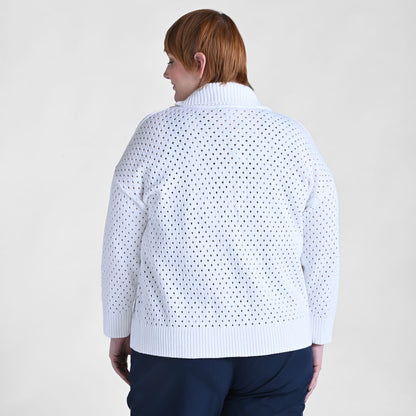 Relaxed Restyled Mesh Zip Up Wide Collar Sweater