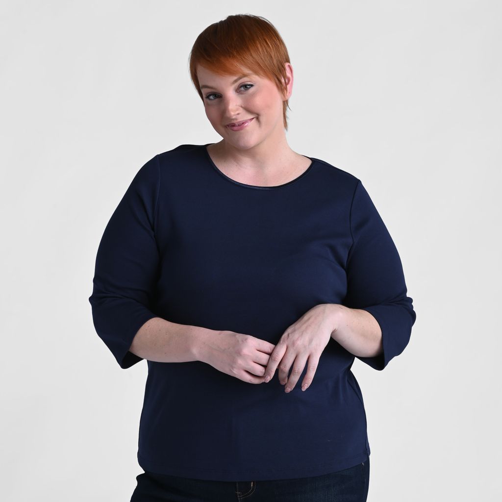 3/4 Sleeve Satin Trim Plus Size Perfect Tee