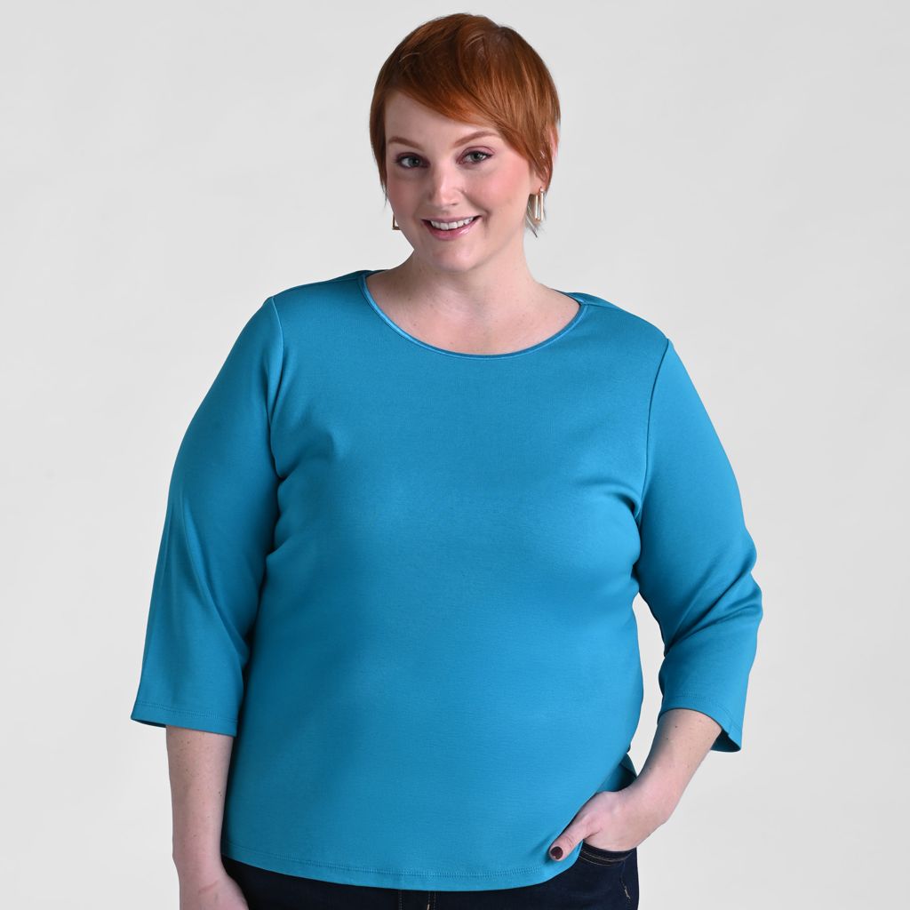 3/4 Sleeve Satin Trim Plus Size Perfect Tee