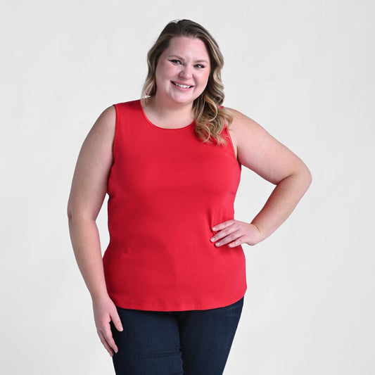 Sleeveless Crew Neck Satin Trim Plus Size Perfect Tank