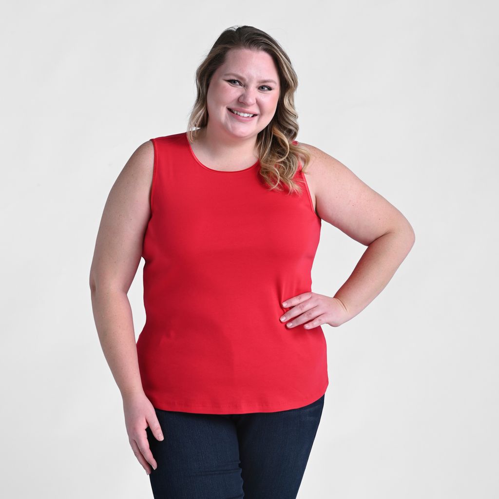 Sleeveless Crew Neck Satin Trim Perfect Tank