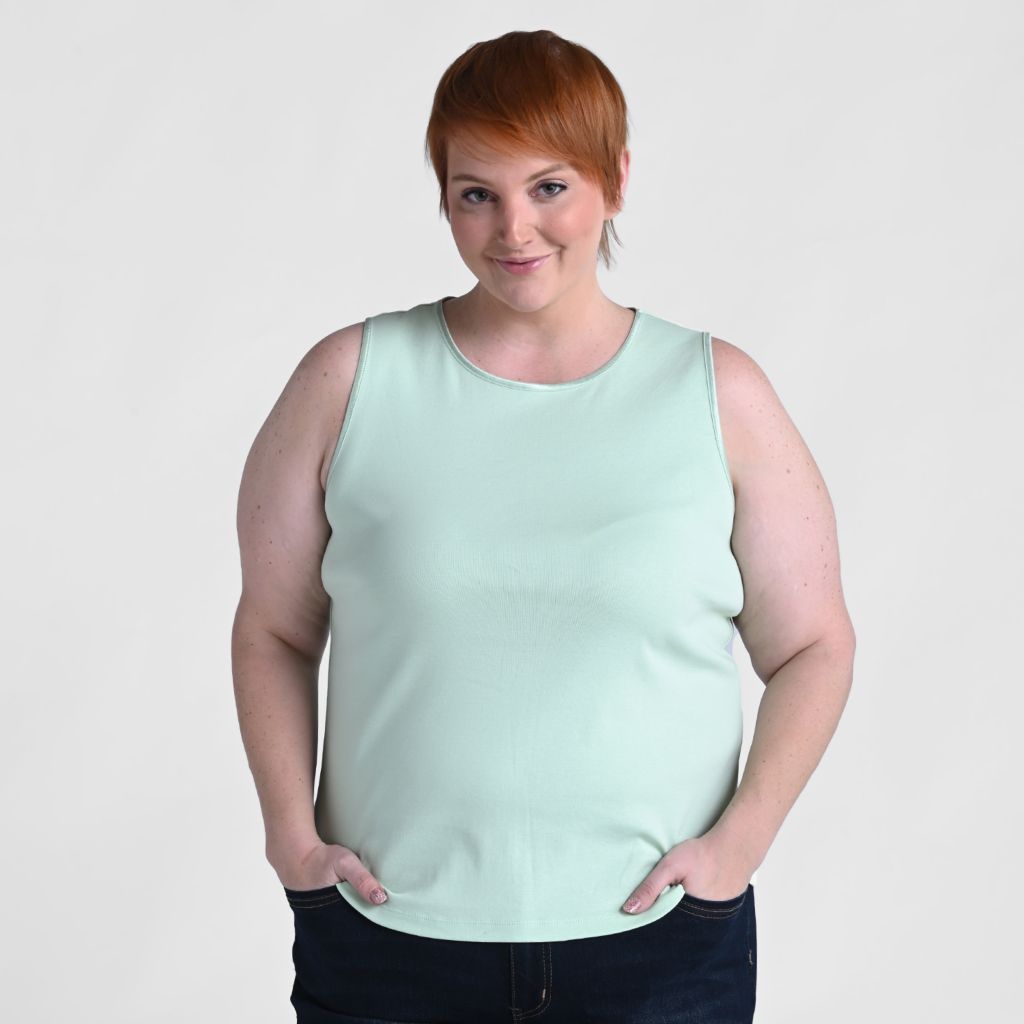 Sleeveless Crew Neck Satin Trim Perfect Tank