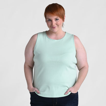 Sleeveless Crew Neck Satin Trim Perfect Tank