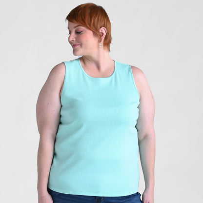 Sleeveless Crew Neck Satin Trim Perfect Tank