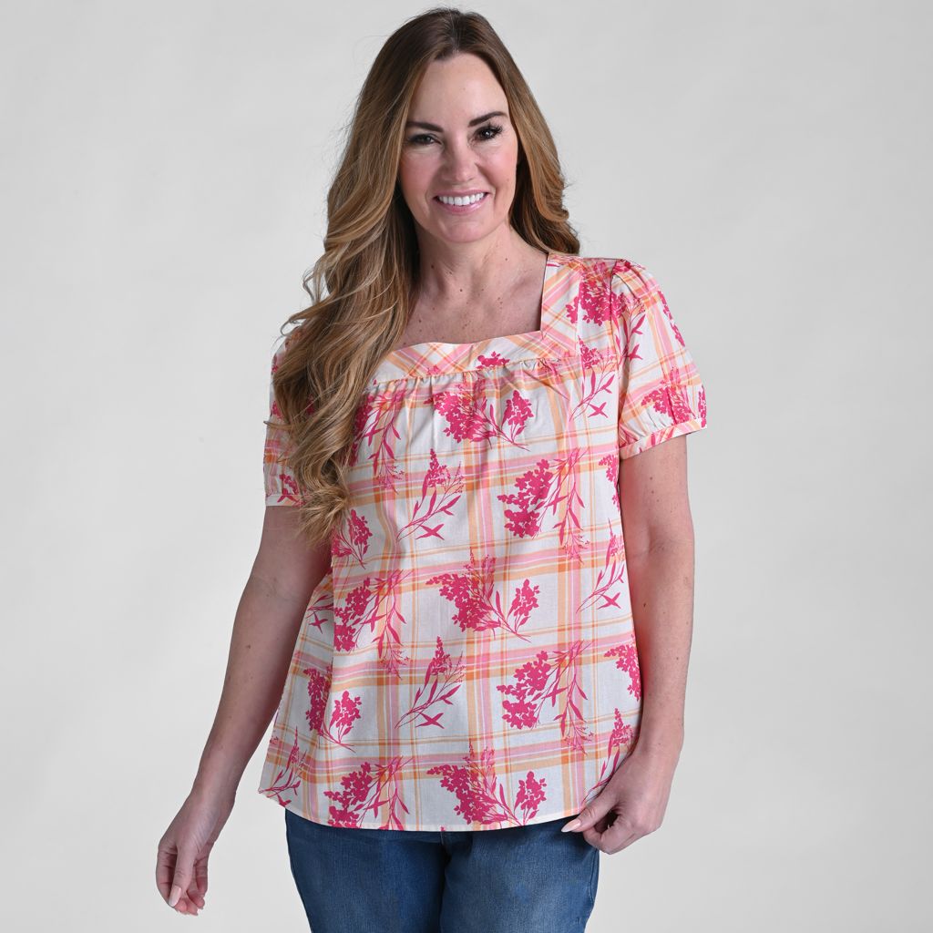 Printed Plaid Short Sleeve Blouse