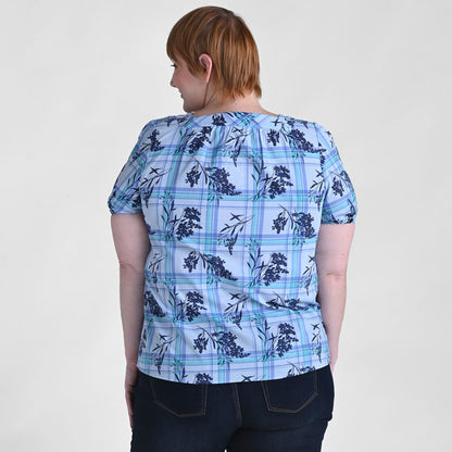Printed Plaid Short Sleeve Blouse