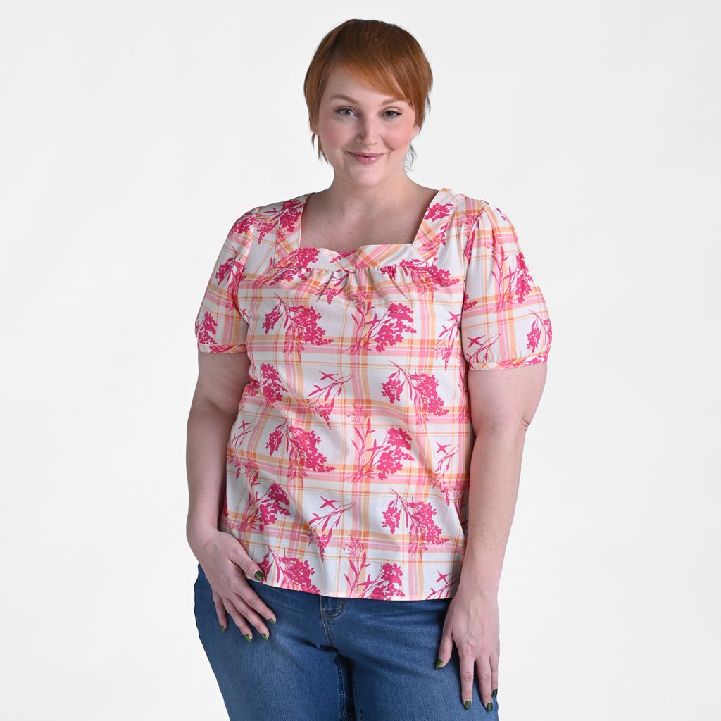 Printed Plaid Short Sleeve Blouse