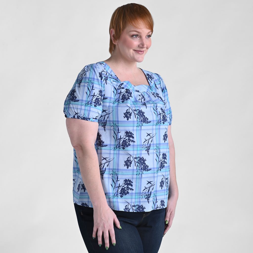 Printed Plaid Short Sleeve Blouse