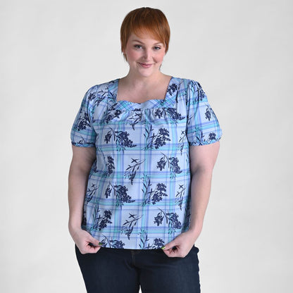 Printed Plaid Short Sleeve Blouse