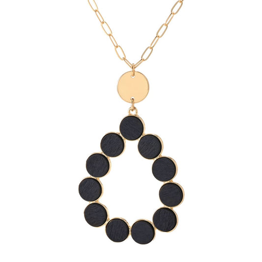 Long Teardrop Wood Detail Pendant Necklace