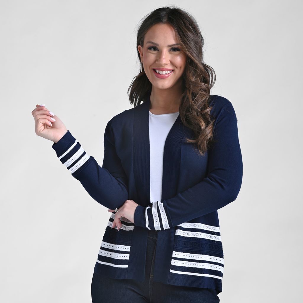 Border Striped Long Sleeve Cardigan