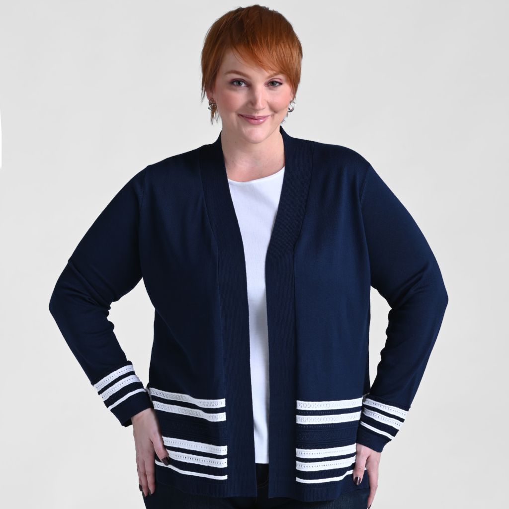 Border Striped Long Sleeve Cardigan