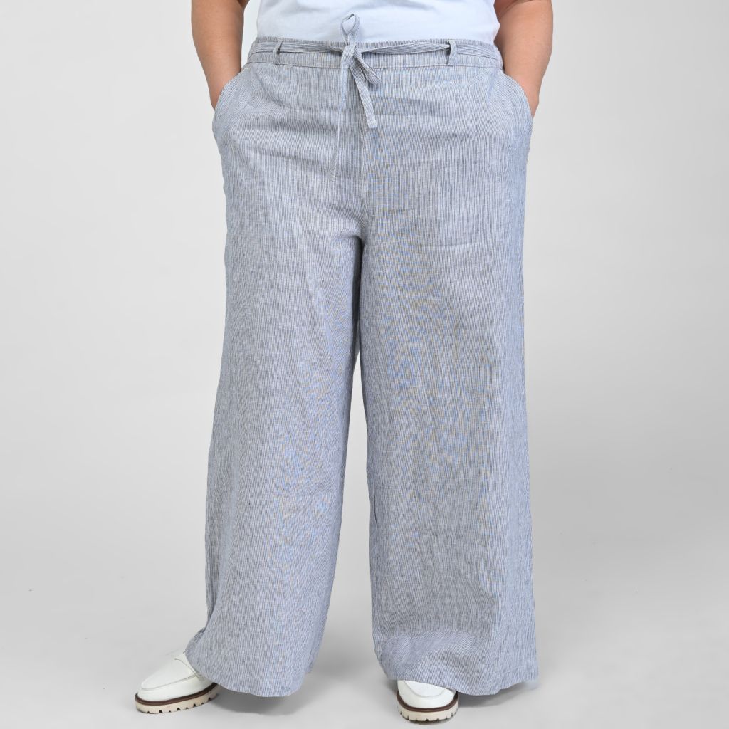 Pinstripe Linen Blend Relaxed Pant