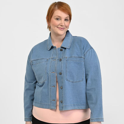 Button Front French Terry Denim Jacket