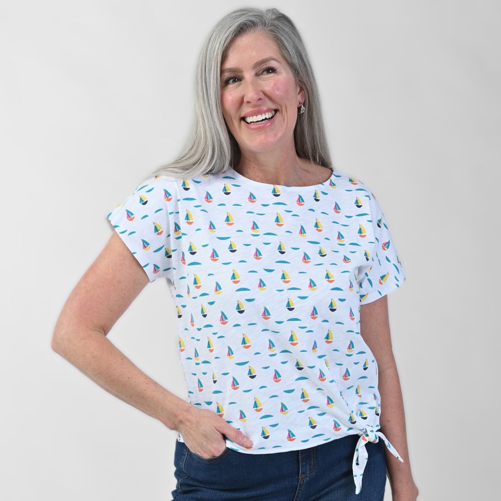 Sailboat Print Tie Front Tee