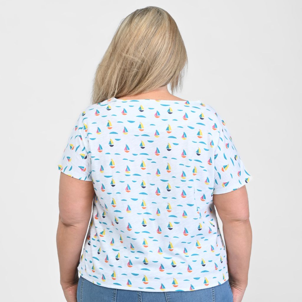 Sailboat Print Tie Front Tee