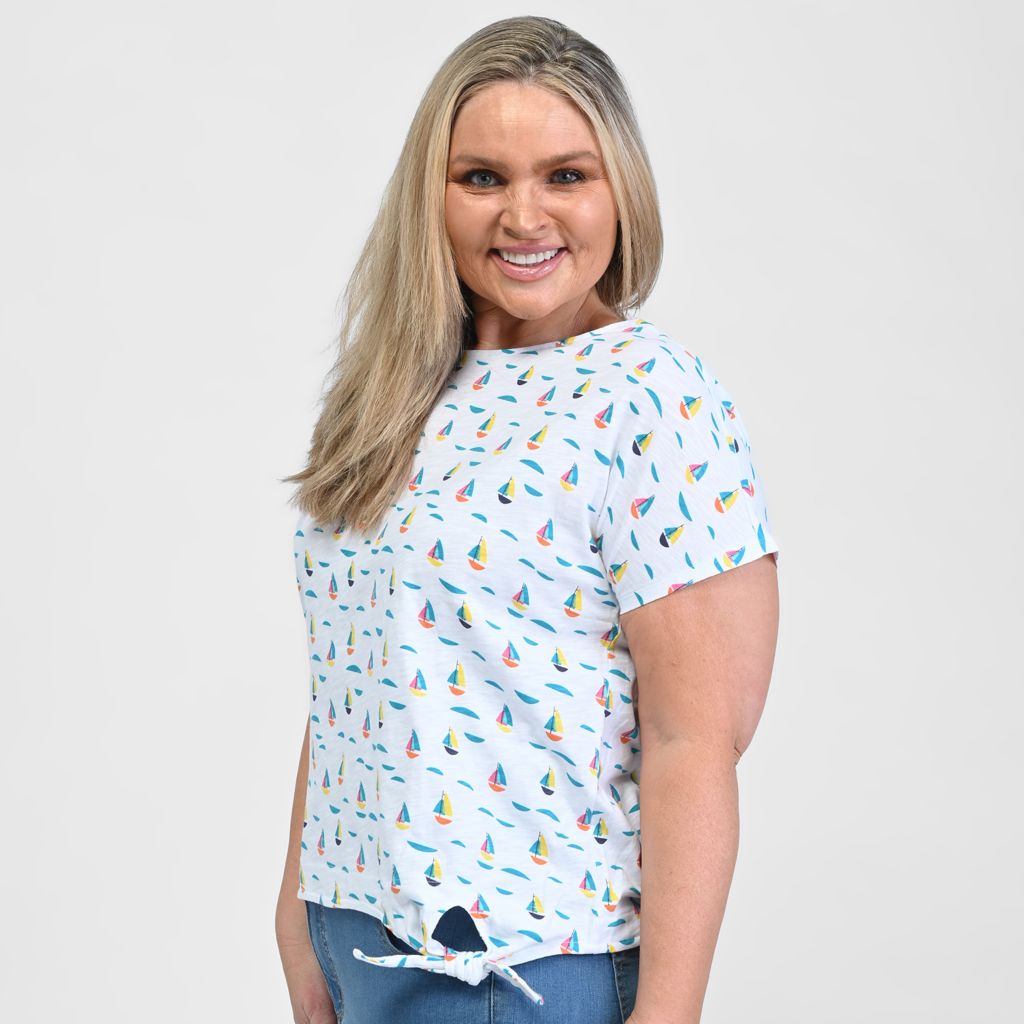 Sailboat Print Tie Front Tee